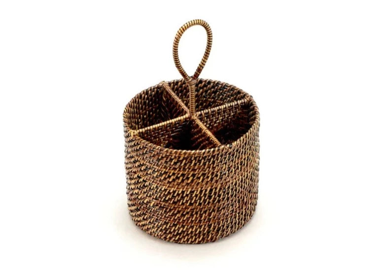 Woven Utensil Caddy Round with Dividers Farm Basket LLC