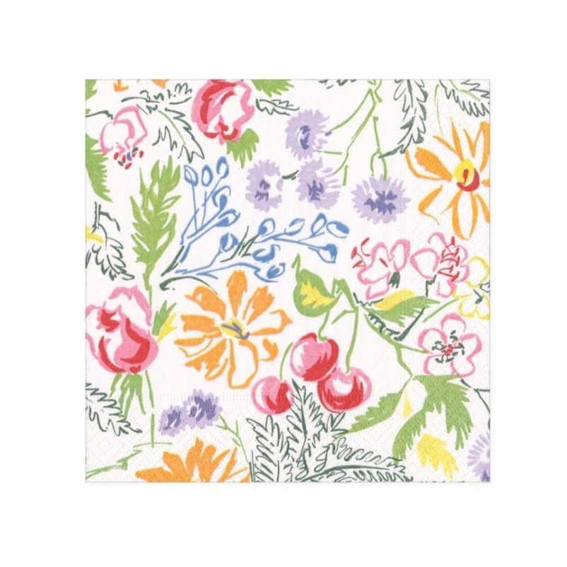 Caspari Cocktail Napkins Cerise Floral Farm Basket LLC