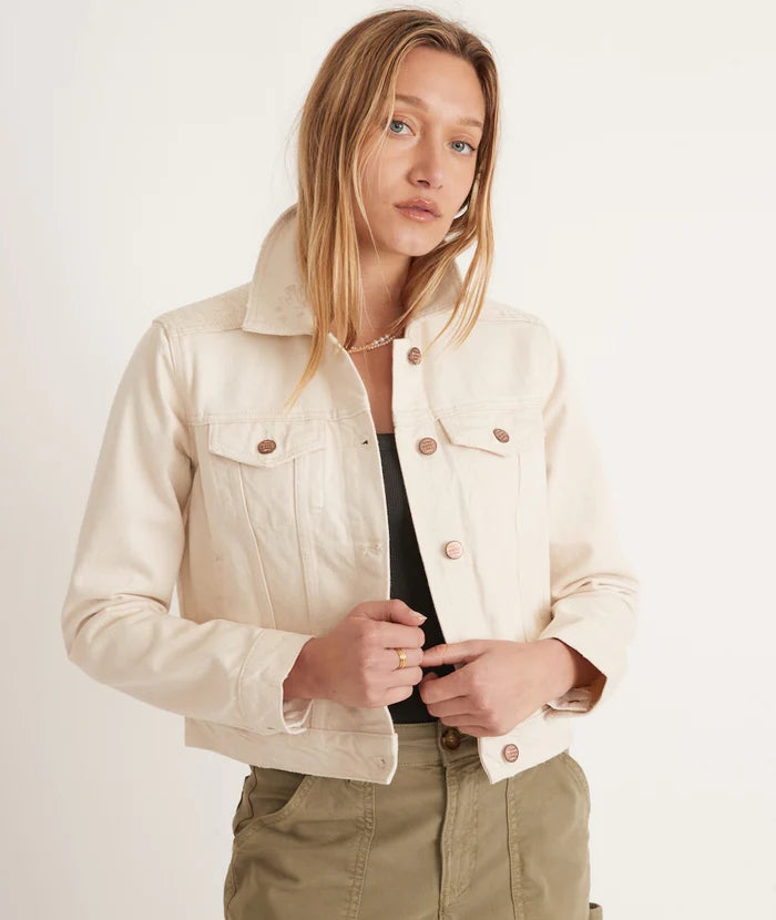 Cropped cream 2025 denim jacket