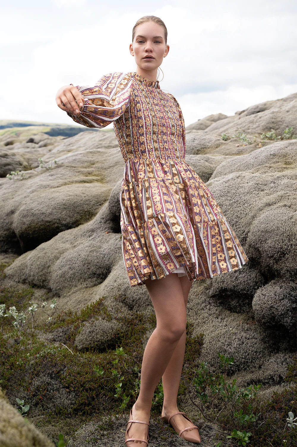 oliphant smocked flirty short dress Smocked Flirty 3/4 Sleeve