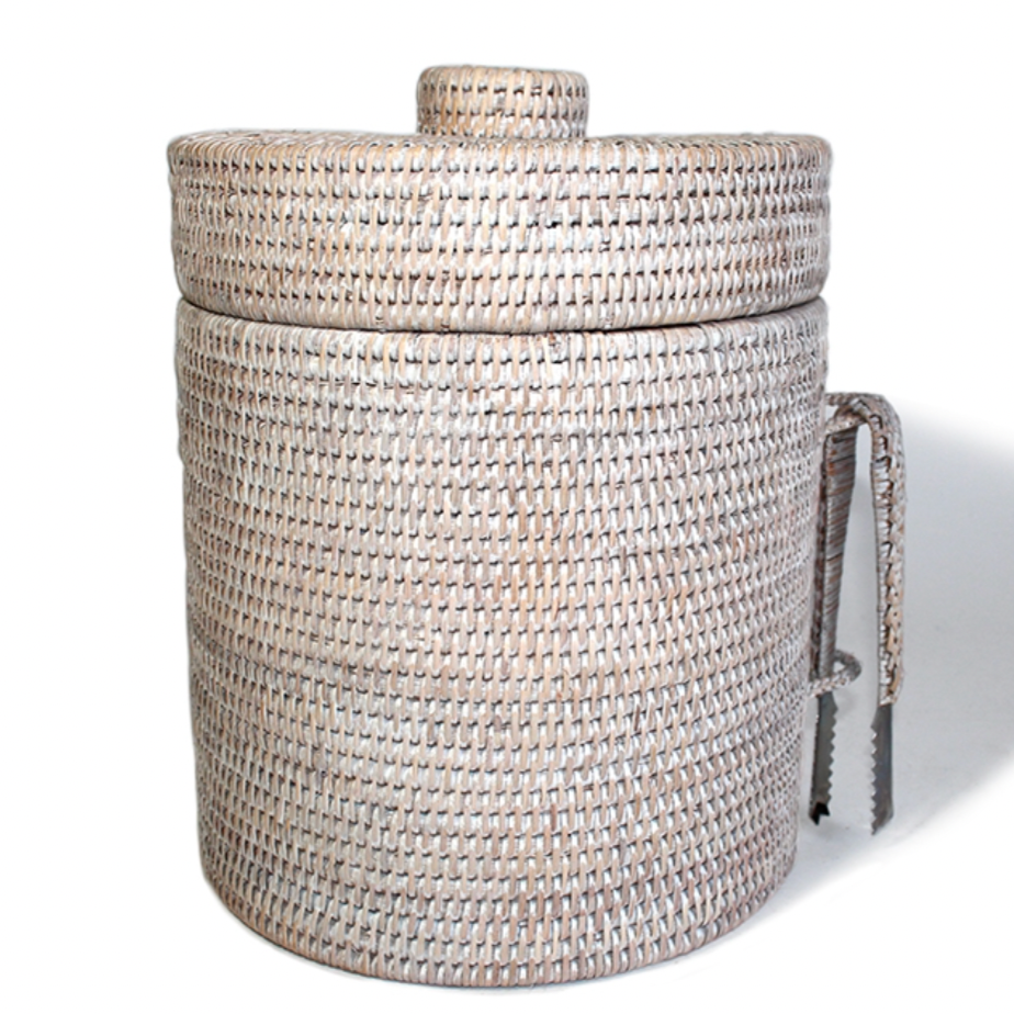 Rattan Round Ice Bucket with Thermos Liner