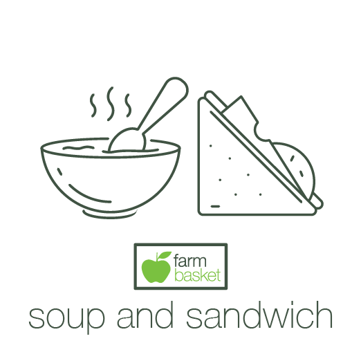 farm basket soup and sandwich special available in our cafe or for curbside pickup